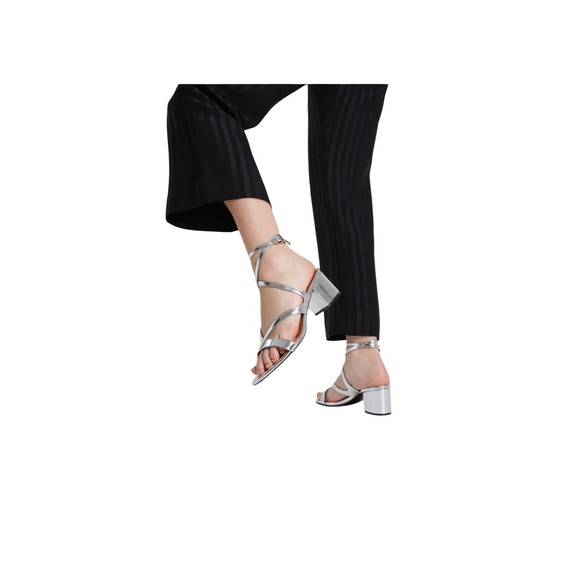 NEW Schutz Stephanie Block Heel Metallic Silver Sandals Womens 8.5 Evening - Picture 3 of 7
